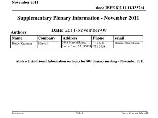 Supplementary Plenary Information - November 2011