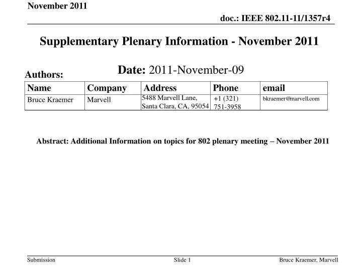 supplementary plenary information november 2011