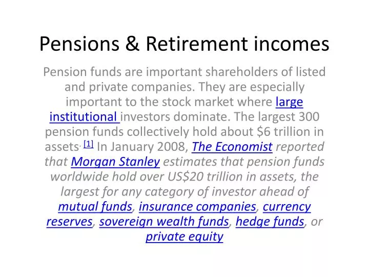 pensions retirement incomes