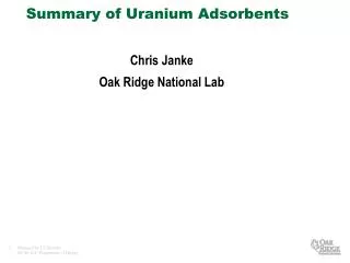 Summary of Uranium Adsorbents
