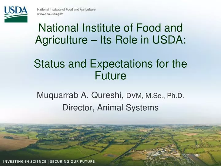 national institute of food and agriculture its role in usda status and expectations for the future
