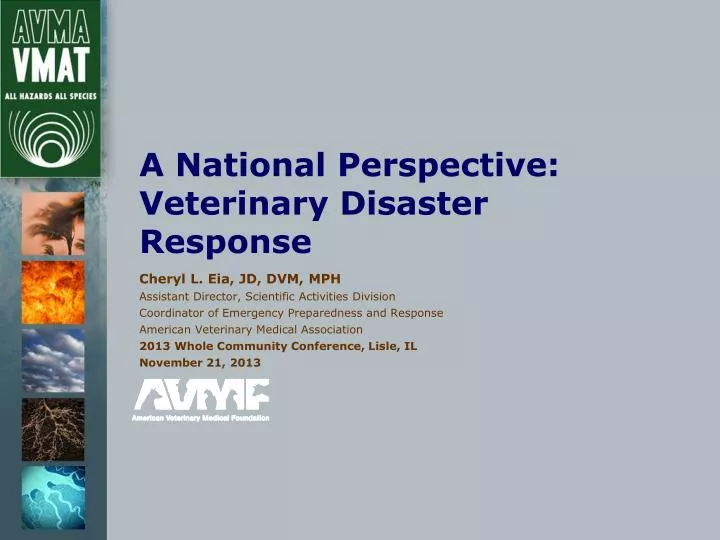a national perspective veterinary disaster response