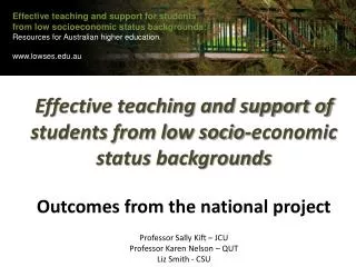 Effective teaching and support for students from low socioeconomic status backgrounds : Resources for Australian higher