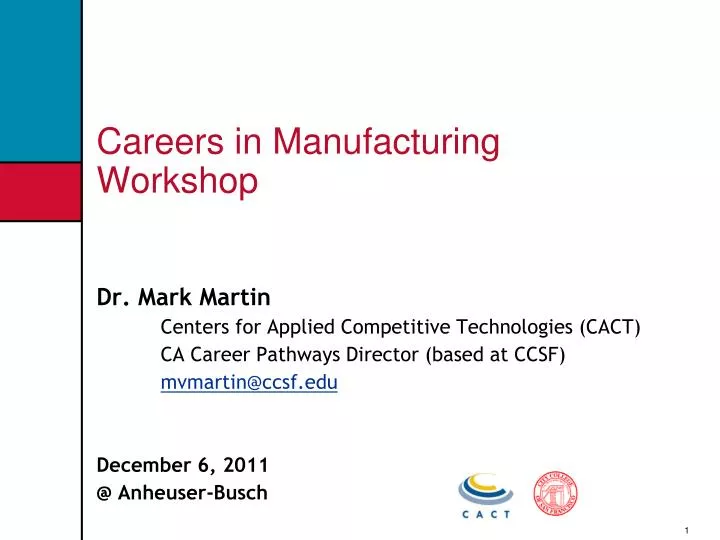 careers in manufacturing workshop