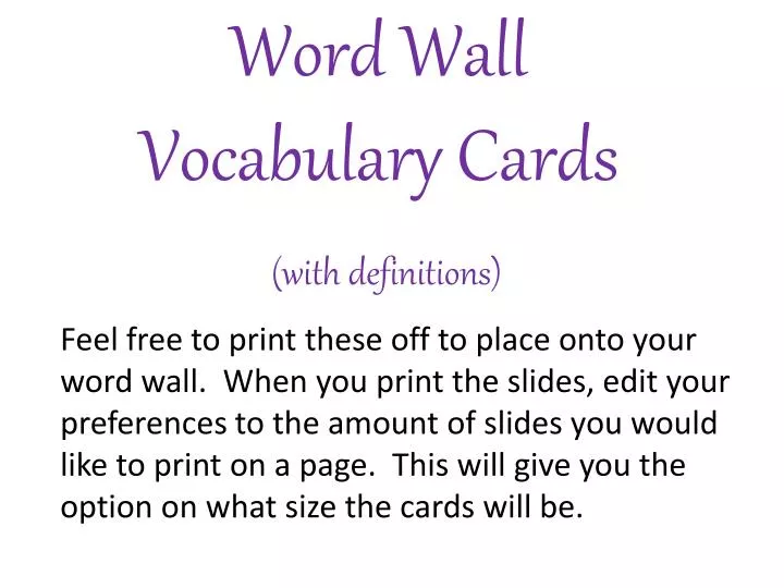 word wall vocabulary cards with definitions