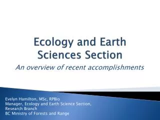 Ecology and Earth Sciences Section