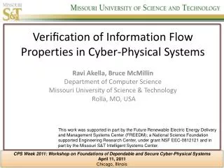 Veri?cation of Information Flow Properties in Cyber-Physical Systems