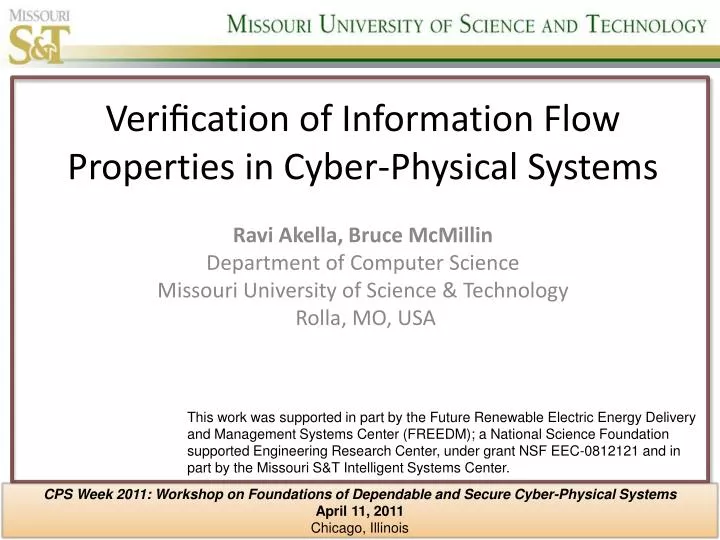 veri cation of information flow properties in cyber physical systems