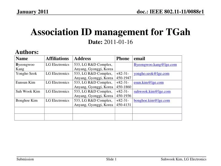 association id management for tgah