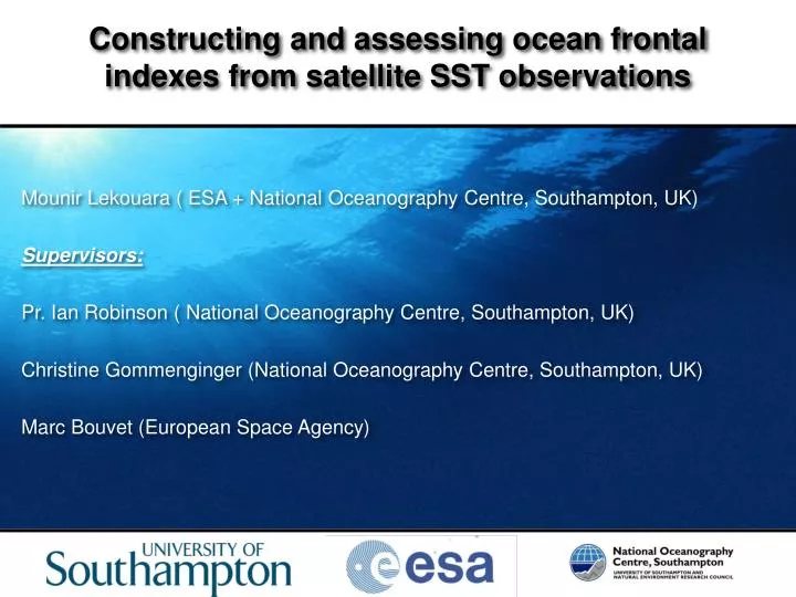 constructing and assessing ocean frontal indexes from satellite sst observations