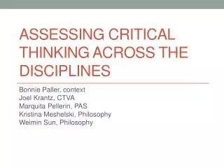 Assessing Critical Thinking across the Disciplines