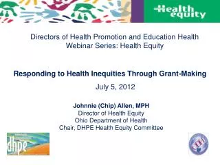 Directors of Health Promotion and Education Health Webinar Series: Health Equity