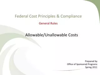 Federal Cost Principles &amp; Compliance