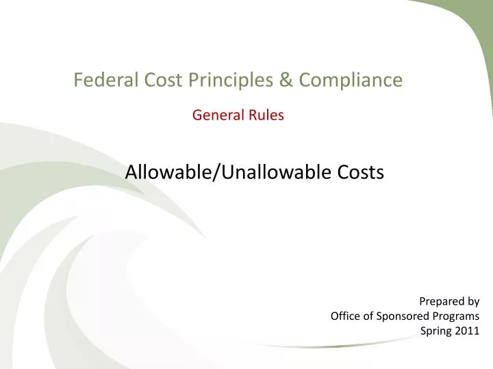 federal cost principles compliance