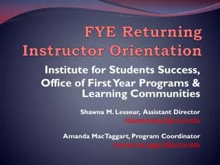 FYE Returning Instructor Orientation