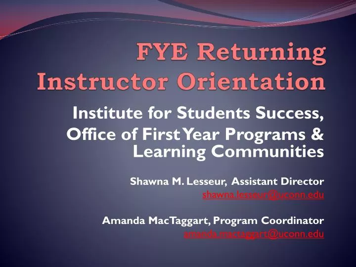 fye returning instructor orientation