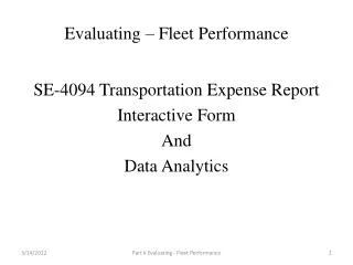 Evaluating – Fleet Performance