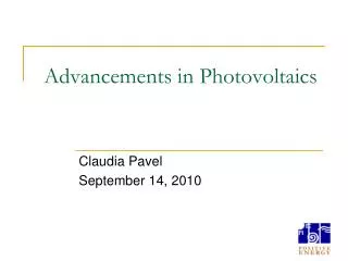 Advancements in Photovoltaics