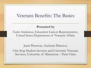 Veterans Benefits: The Basics