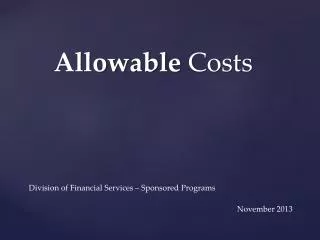 Allowable Costs