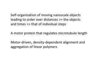 S elf-organization of moving nanoscale objects leading to order over distances &gt;&gt; the objects and times &gt;&gt;