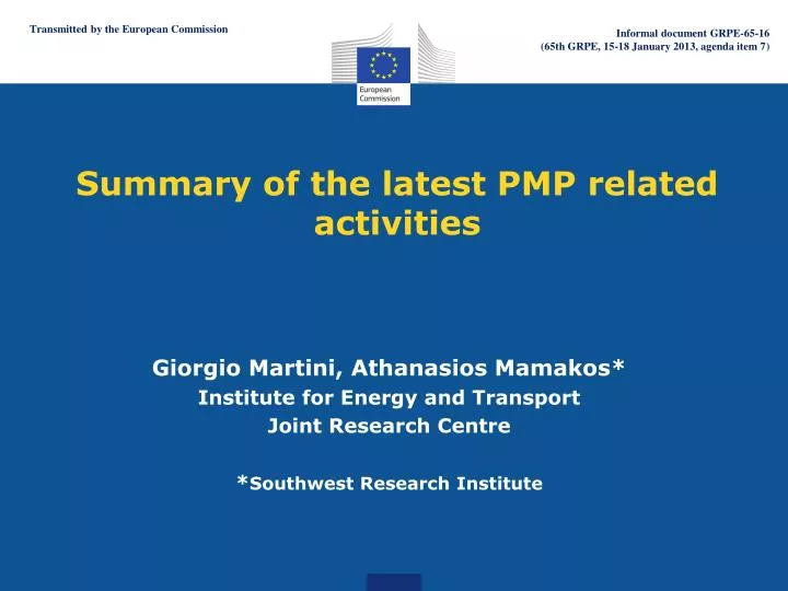 summary of the latest pmp related activities