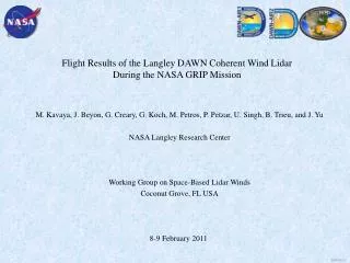 Flight Results of the Langley DAWN Coherent Wind Lidar During the NASA GRIP Mission