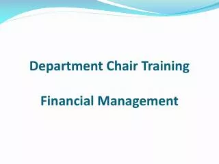 Department Chair Training Financial Management