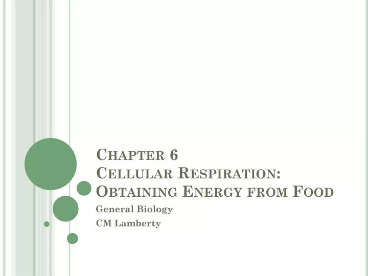 chapter 6 cellular respiration obtaining energy from food