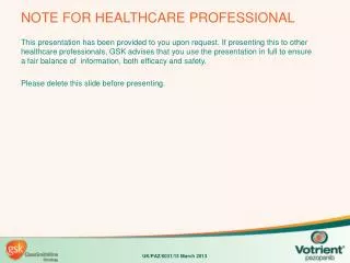 NOTE FOR HEALTHCARE PROFESSIONAL