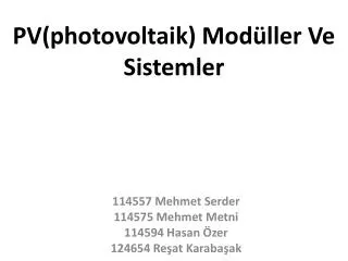 PV( photovoltaik ) Modüller Ve Sistemler