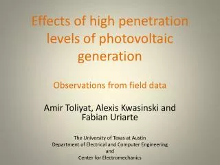 Effects of high penetration levels of photovoltaic generation Observations from field data