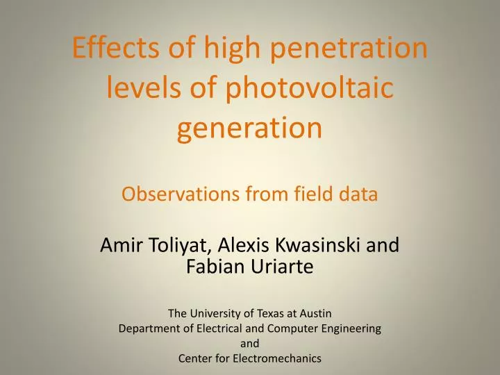effects of high penetration levels of photovoltaic generation observations from field data