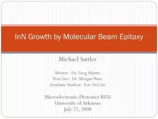 InN Growth by Molecular Beam Epitaxy