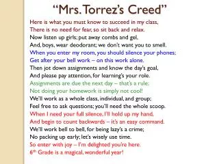 “Mrs. Torrez ’s Creed”