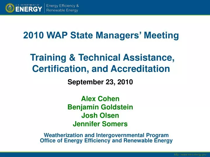 2010 wap state managers meeting training technical assistance certification and accreditation