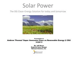 Solar Power The DG Clean-Energy Solution for today and tomorrow