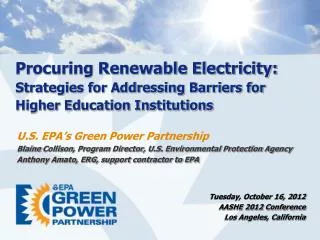 Procuring Renewable Electricity: Strategies for Addressing Barriers for Higher Education Institutions