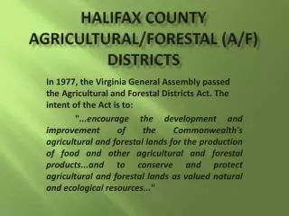 Halifax County Agricultural/Forestal (A/F) Districts