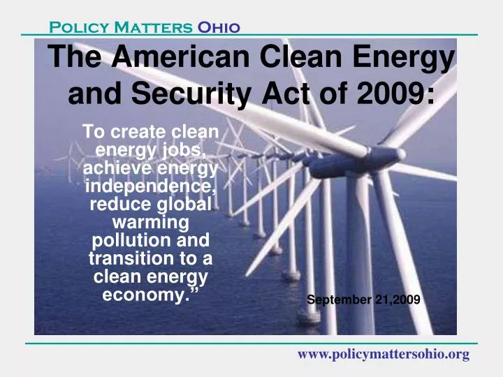 the american clean energy and security act of 2009