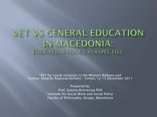 VET vs general education in macedonia : Education policy perspective