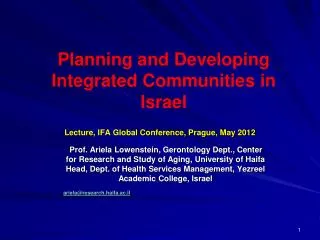 Planning and Developing Integrated Communities in Israel