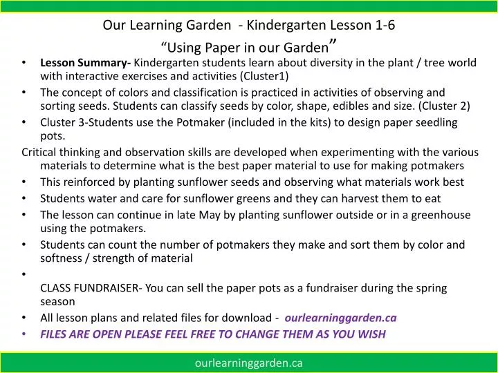 our learning garden kindergarten lesson 1 6 using paper in our garden