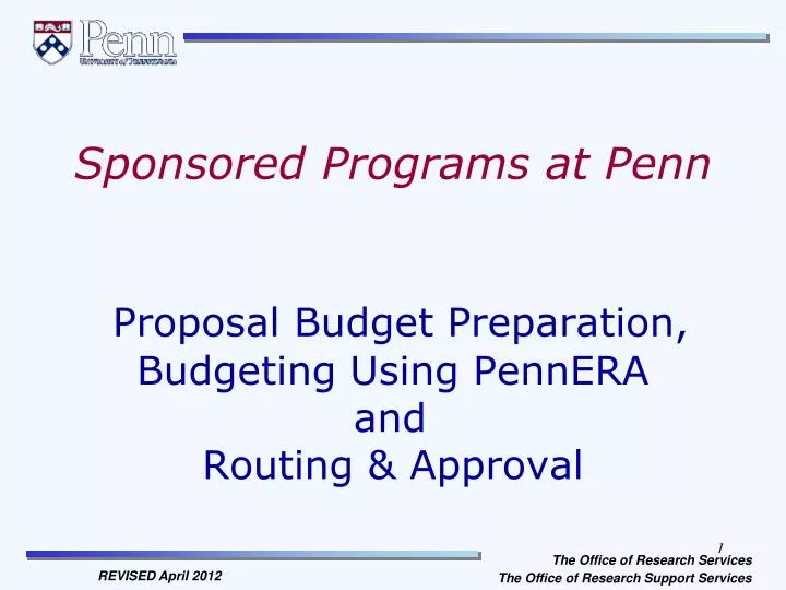 sponsored programs at penn proposal budget preparation budgeting using pennera and routing approval