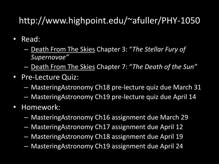 http www highpoint edu afuller phy 1050