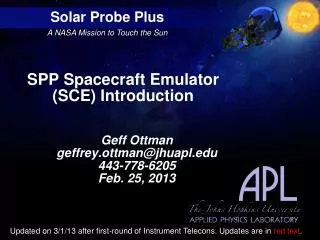 SPP Spacecraft Emulator (SCE) Introduction