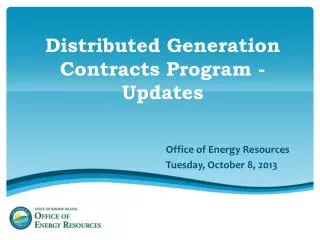 Distributed Generation Contracts Program -Updates