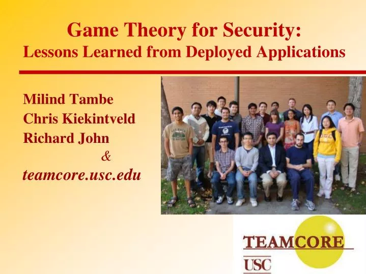 game theory for security lessons learned from deployed applications