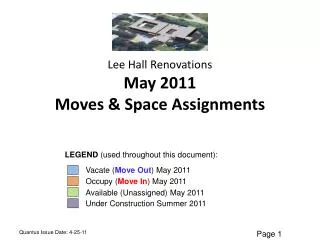 Lee Hall Renovations May 2011 Moves &amp; Space Assignments