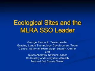 Ecological Sites and the MLRA SSO Leader